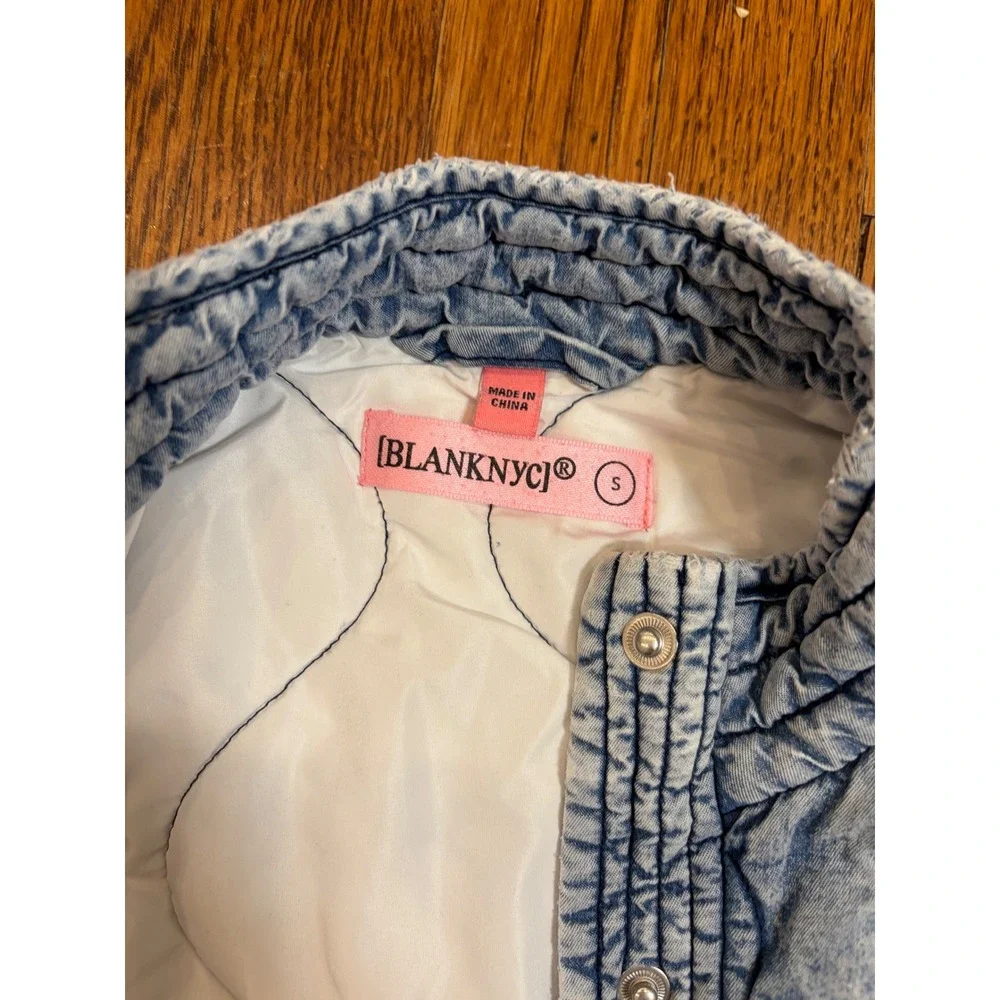 BlankNYC Kids Quilted Denim Jacket Light Wash Acid Snap Front Blue Small